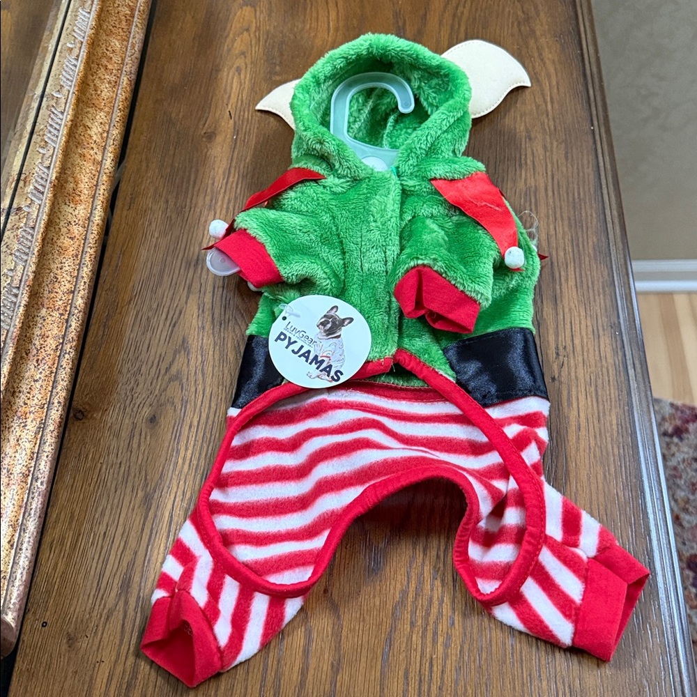 LuvGear Green Elf Dog Costume-Pajamas. Size XS. Velcro closure. Red/green/black. - Picture 6 of 14
